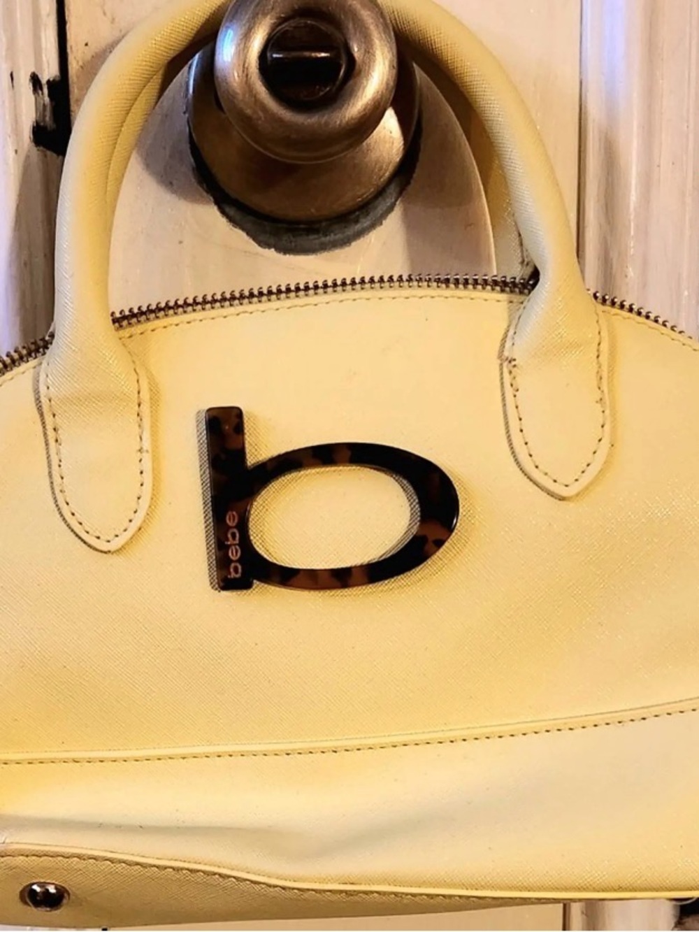 bebe Lemon Yellow Top-Handle Satchel with Tortoiseshell 'b' Accent